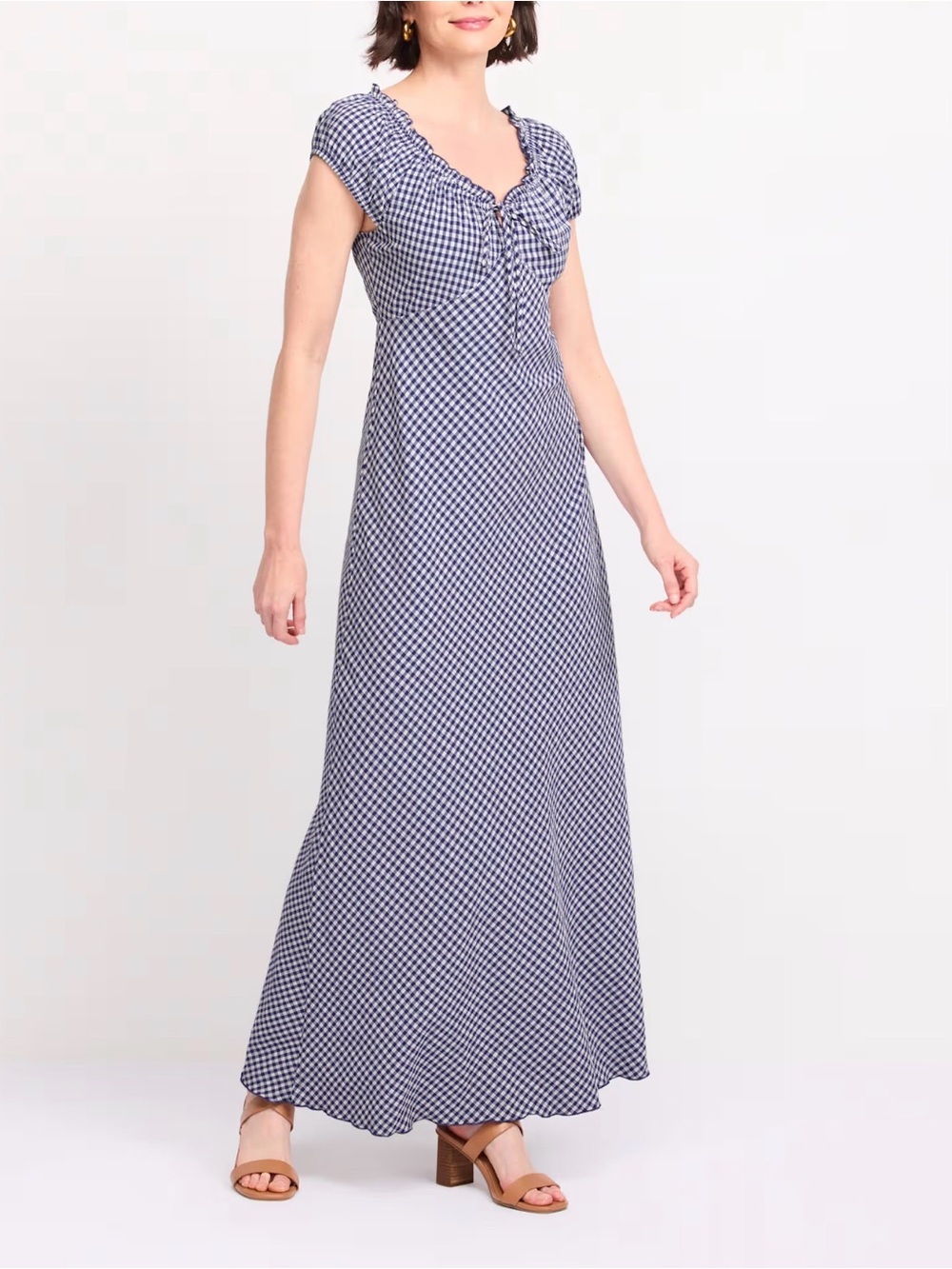 Market & Spruce Short Sleeve Gingham Maxi Dress Navy Small NWT STITCH FIX